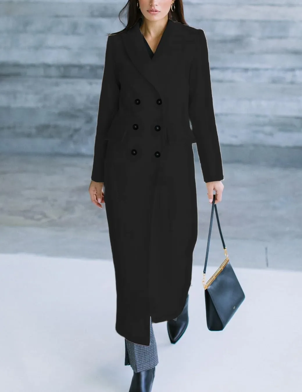 IDEALSANXUN Womens Long Wool Coats Fall Winter Notch Lapel Double Breasted Trench Coat Wool Jackets