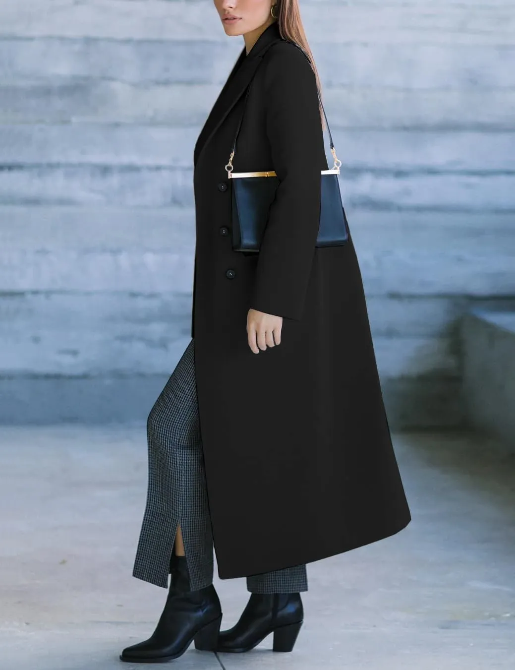 IDEALSANXUN Womens Long Wool Coats Fall Winter Notch Lapel Double Breasted Trench Coat Wool Jackets