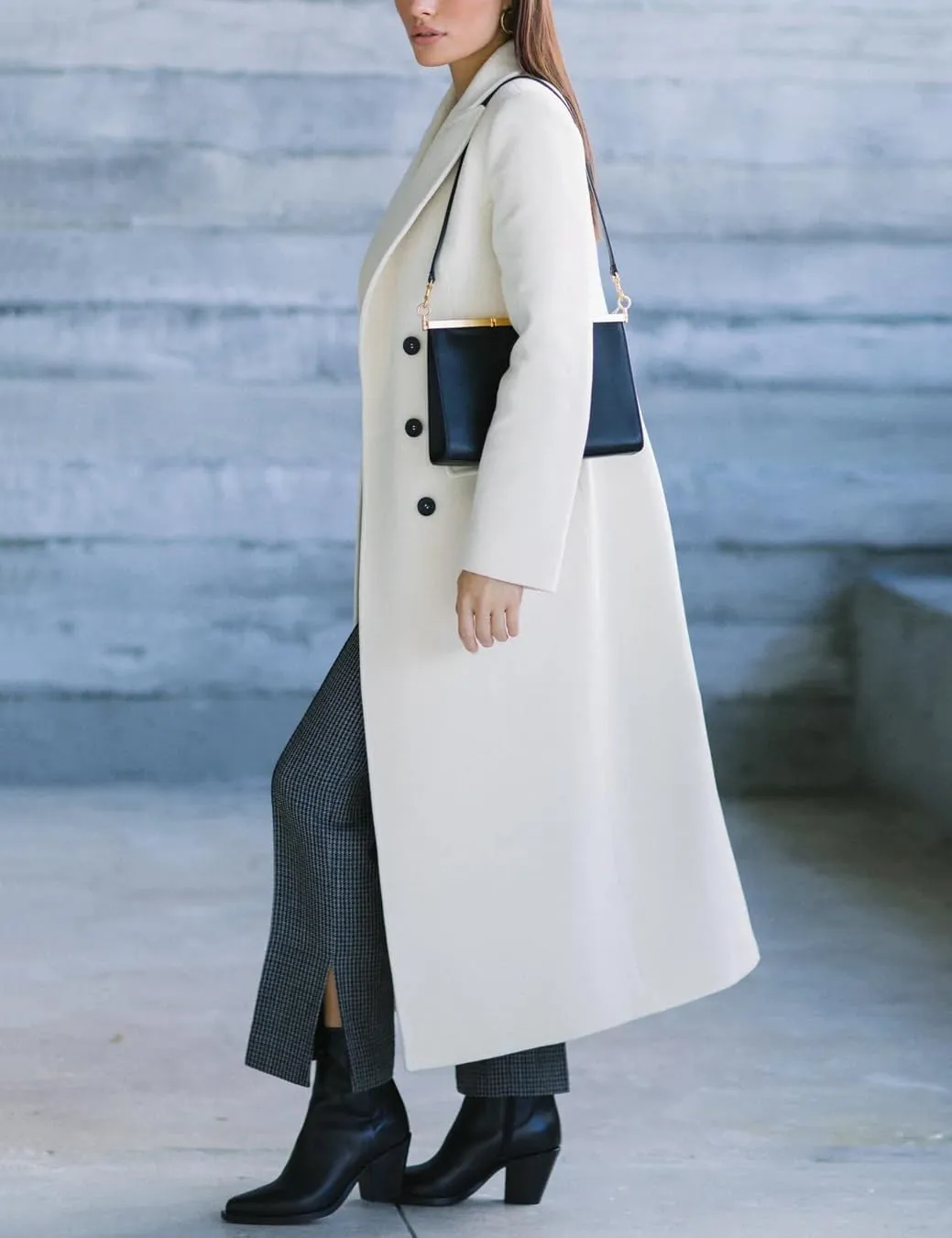 IDEALSANXUN Womens Long Wool Coats Fall Winter Notch Lapel Double Breasted Trench Coat Wool Jackets