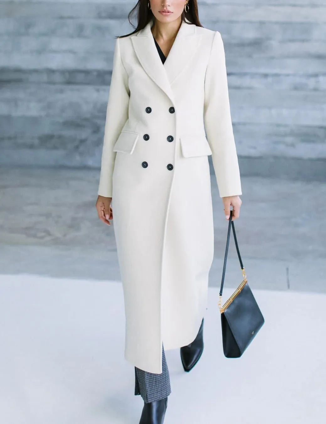 IDEALSANXUN Womens Long Wool Coats Fall Winter Notch Lapel Double Breasted Trench Coat Wool Jackets