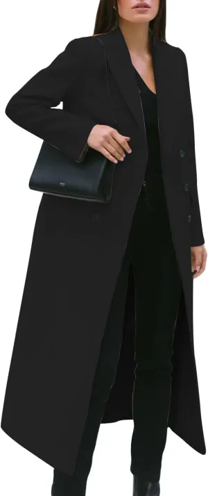 IDEALSANXUN Womens Long Wool Coats Fall Winter Notch Lapel Double Breasted Trench Coat Wool Jackets