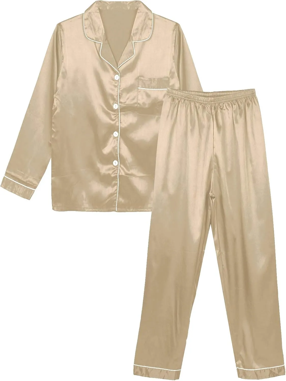 iiniim Women Satin Pajama Set Long Sleeve Sleep Shirt and Pajama Pants Pj Set Loungewear Sleepwear