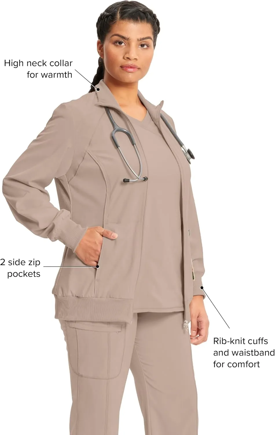 Infinity by Cherokee Zip Front Scrub Jackets for Women, 4-Way Stretch Fabric, 2391A