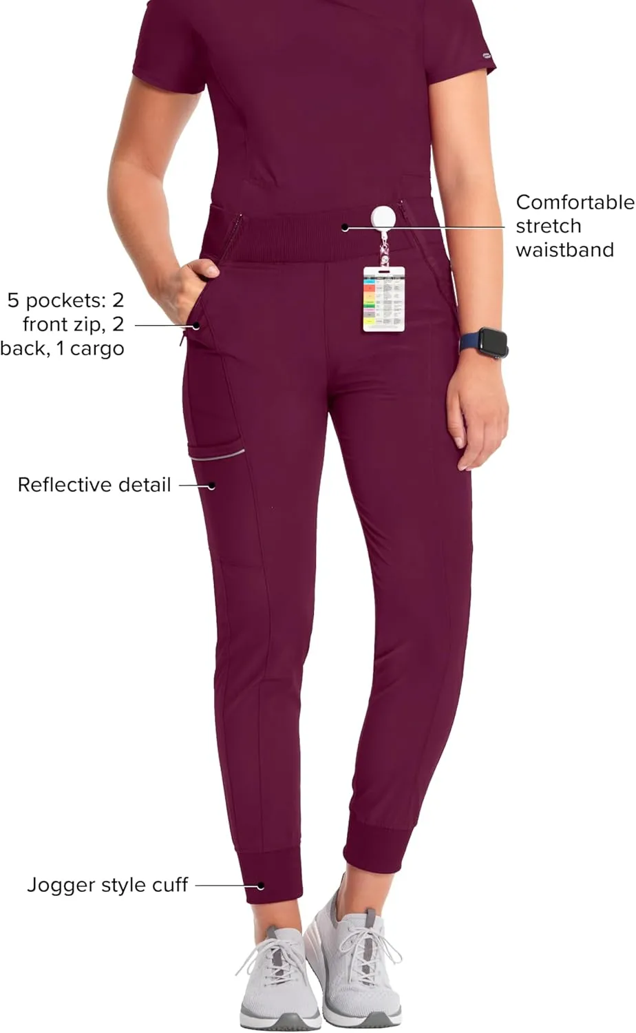 Infinity Women's Scrub Jogger Pants Mid Rise Bottoms with 5 Pockets, Moisture Wicking & 360 Stretch Fabric - CK110A