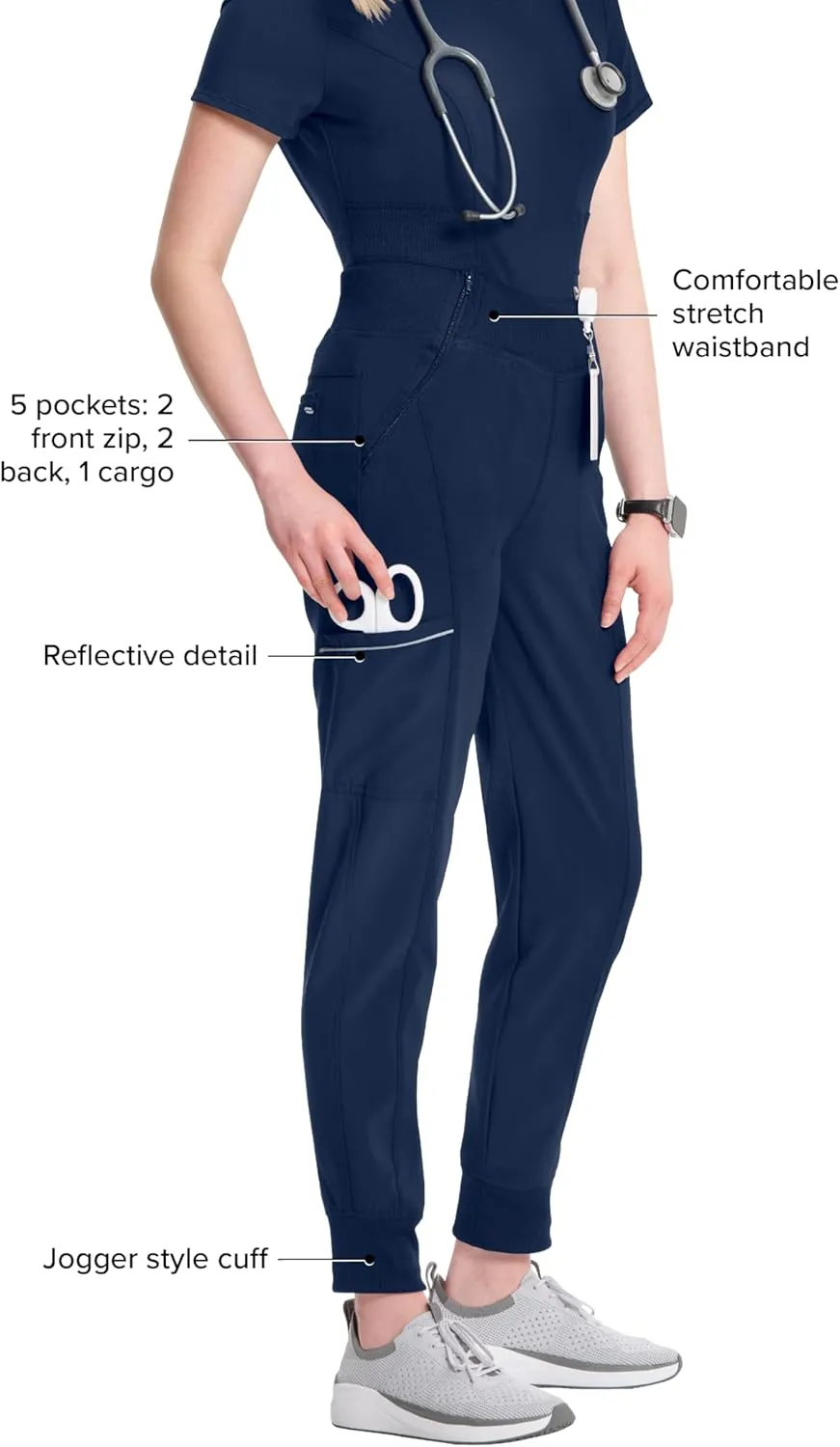 Infinity Women's Scrub Jogger Pants Mid Rise Bottoms with 5 Pockets, Moisture Wicking & 360 Stretch Fabric - CK110A