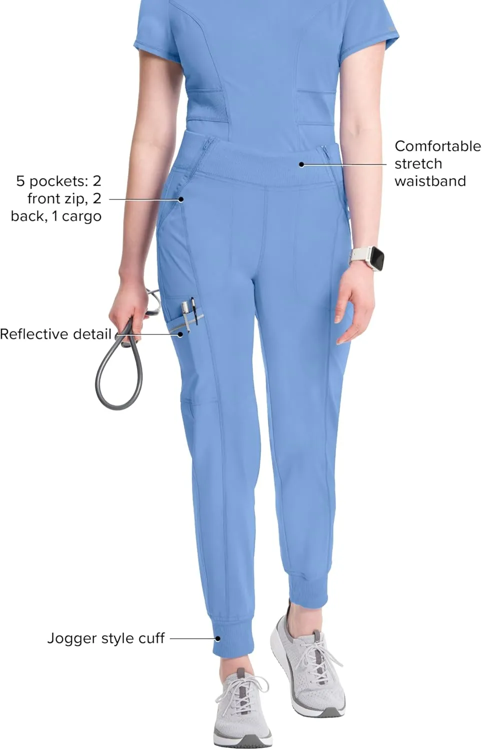 Infinity Women's Scrub Jogger Pants Mid Rise Bottoms with 5 Pockets, Moisture Wicking & 360 Stretch Fabric - CK110A
