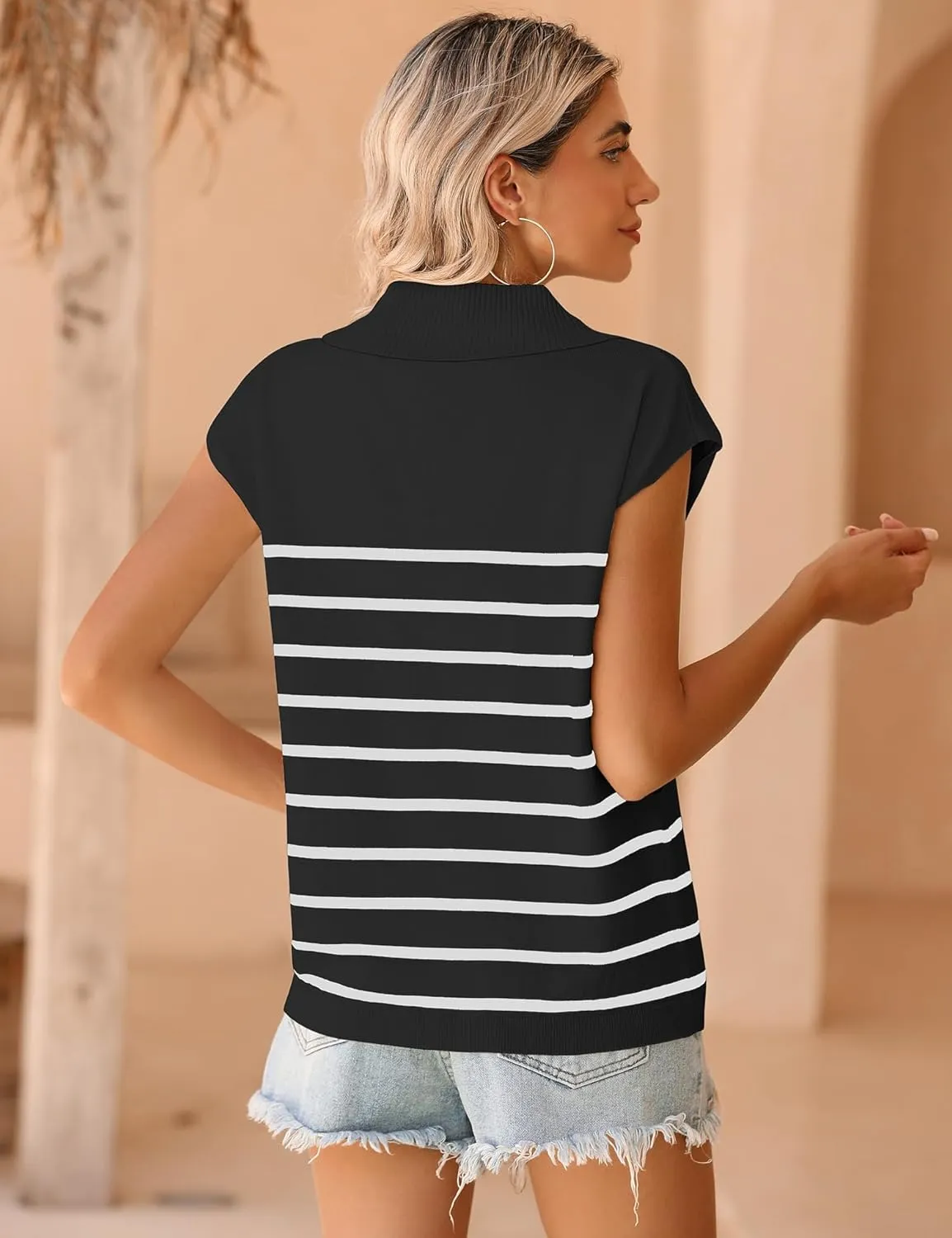 Ivicoer Sweater Vest Women V-Neck Knitted Pullover Short Cap Sleeve Collared Tops Dressy Casual 2025 Summer Fashion Trendy