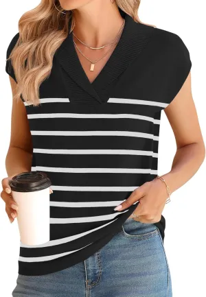 Ivicoer Sweater Vest Women V-Neck Knitted Pullover Short Cap Sleeve Collared Tops Dressy Casual 2025 Summer Fashion Trendy