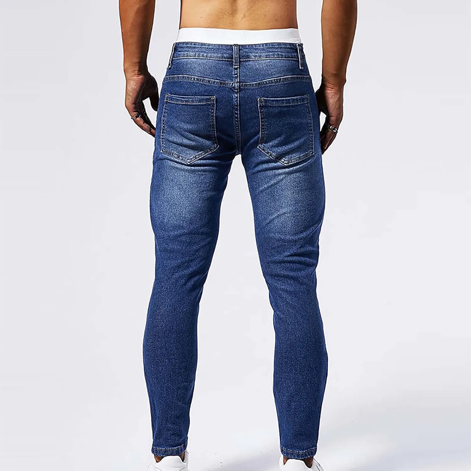 Jeans Pants for Men's 2025 Fashion Solid Color Ripped Denim Cargo Trouser Stretch Slim Fit Comfy Sweatpant
