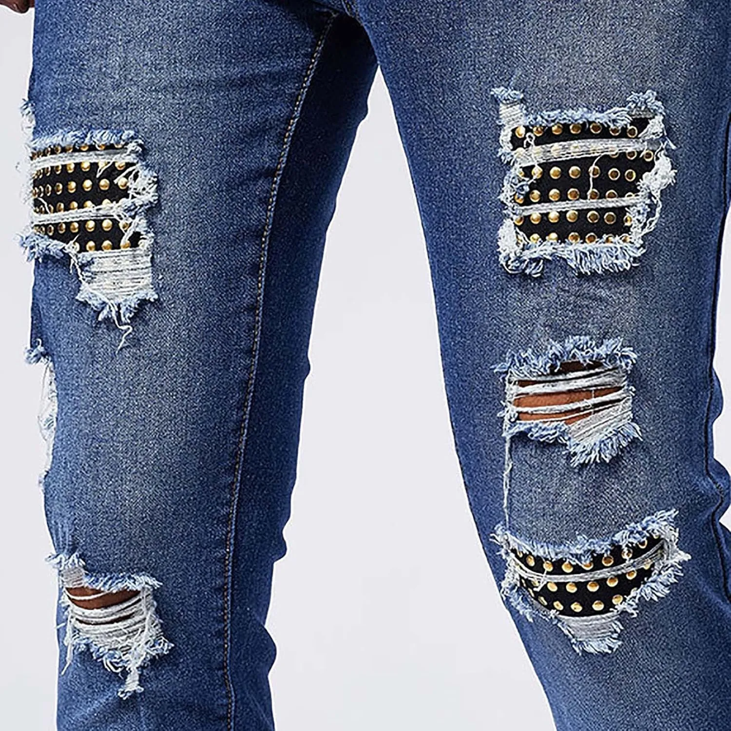 Jeans Pants for Men's 2025 Fashion Solid Color Ripped Denim Cargo Trouser Stretch Slim Fit Comfy Sweatpant