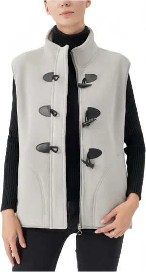 JiangWu Womens Horn Button Sherpa Fleece Thicken Vest Full Zip Winter Warm Sleeveless Cardigan Coat Waistcoat
