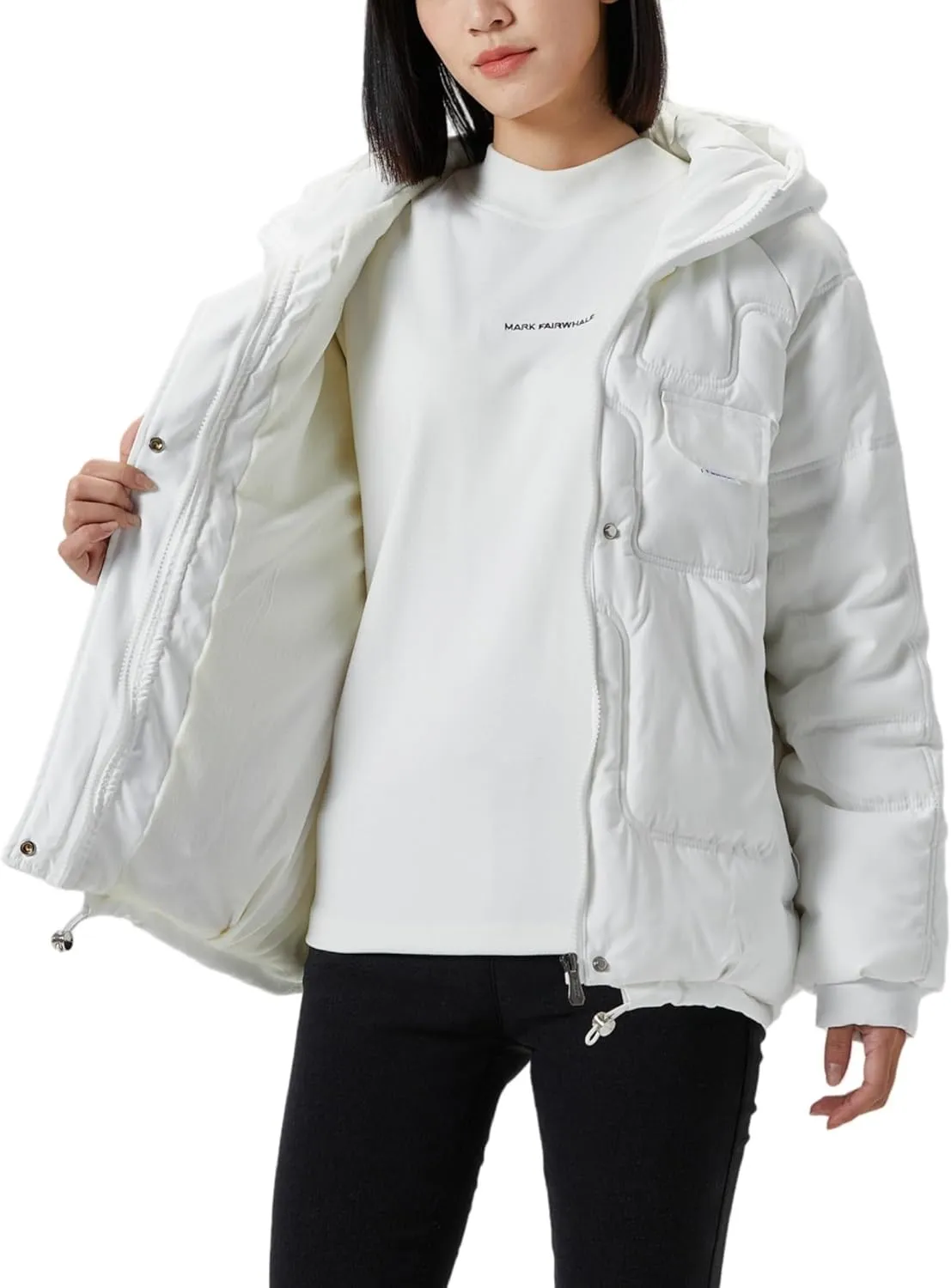 JiangWu Women's Winter Thickened Hooded Cotton Coat Windproof Warm Fleece Jacket