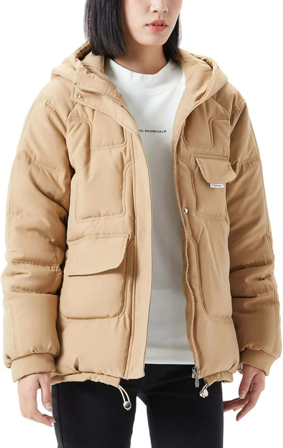 JiangWu Women's Winter Thickened Hooded Cotton Coat Windproof Warm Fleece Jacket