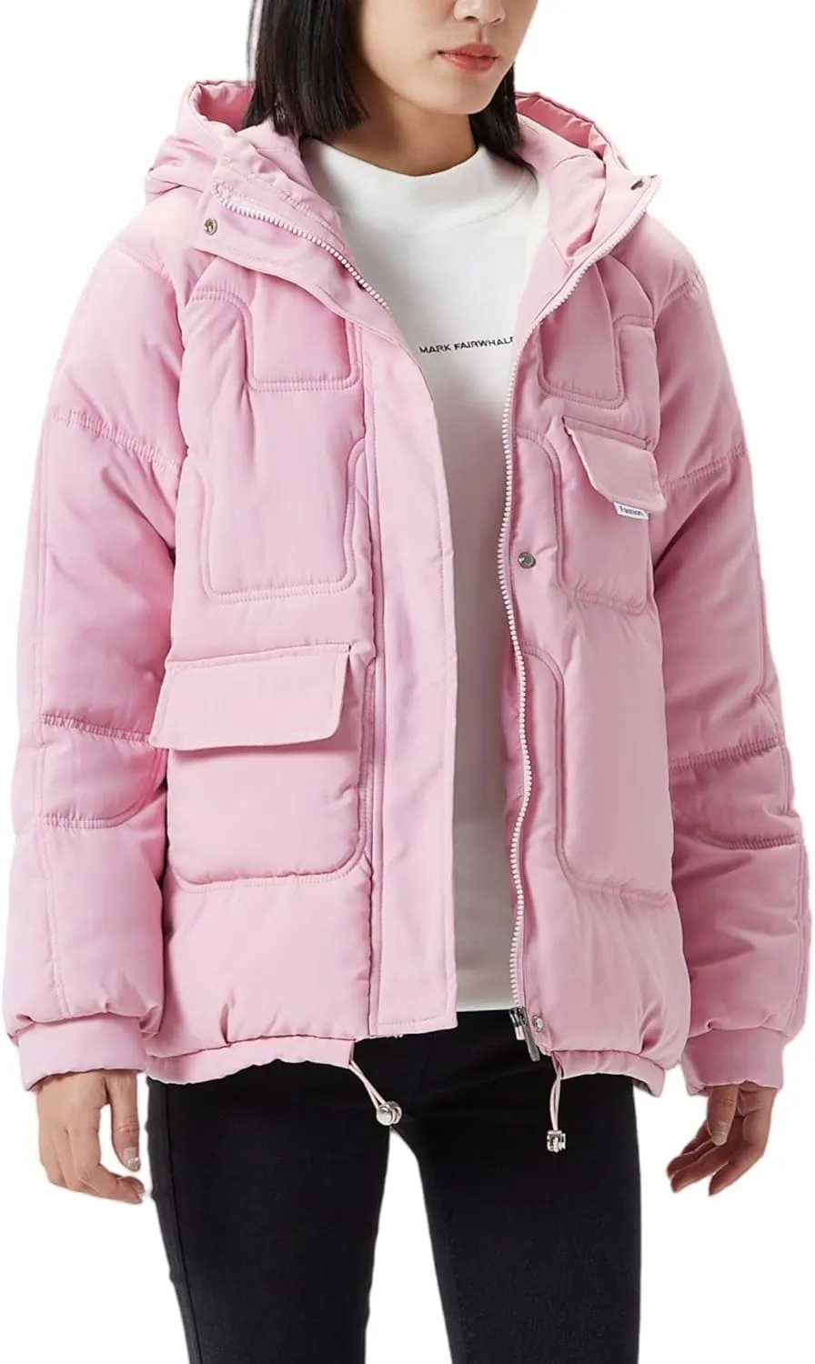 JiangWu Women's Winter Thickened Hooded Cotton Coat Windproof Warm Fleece Jacket