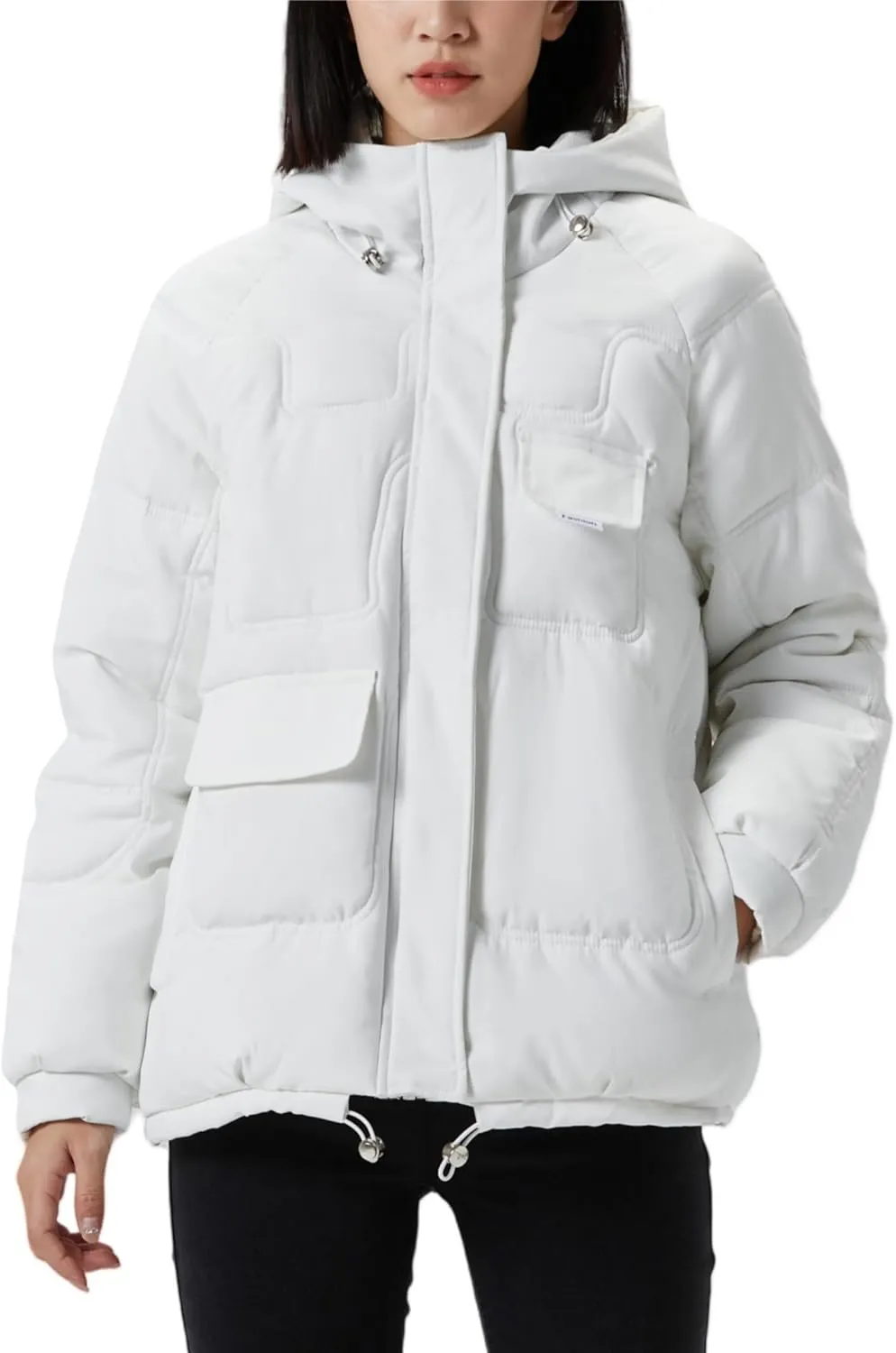 JiangWu Women's Winter Thickened Hooded Cotton Coat Windproof Warm Fleece Jacket