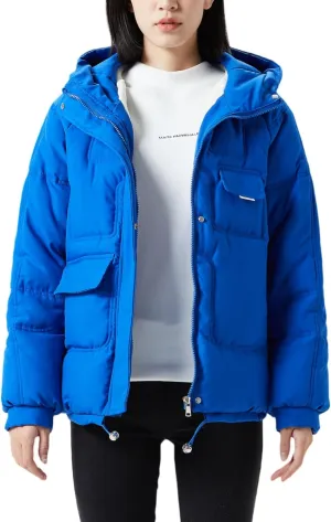 JiangWu Women's Winter Thickened Hooded Cotton Coat Windproof Warm Fleece Jacket