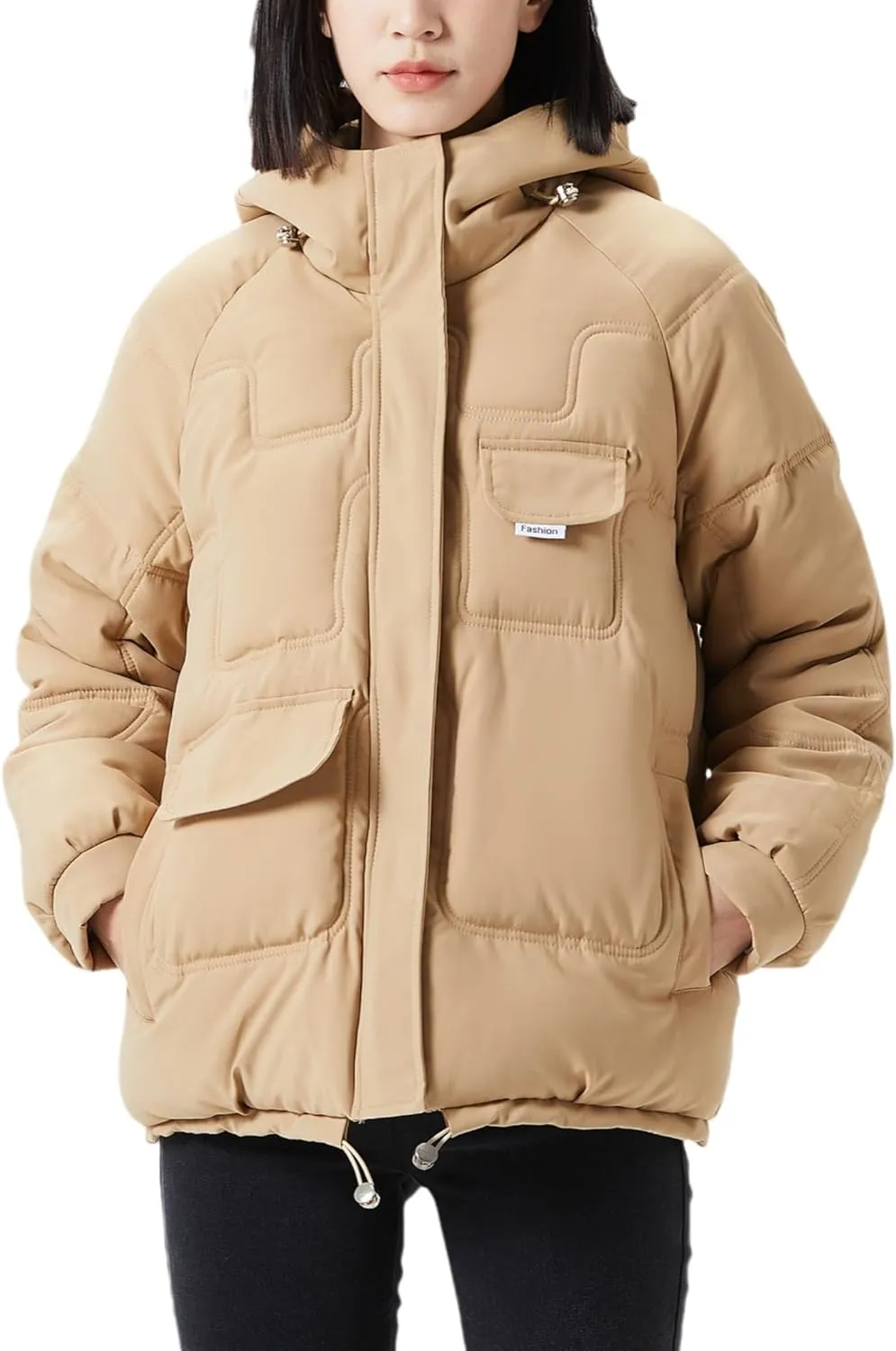 JiangWu Women's Winter Thickened Hooded Cotton Coat Windproof Warm Fleece Jacket