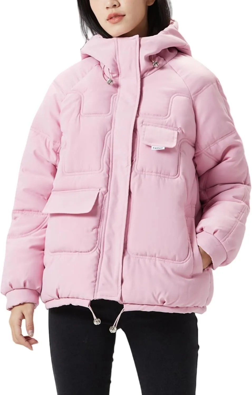 JiangWu Women's Winter Thickened Hooded Cotton Coat Windproof Warm Fleece Jacket