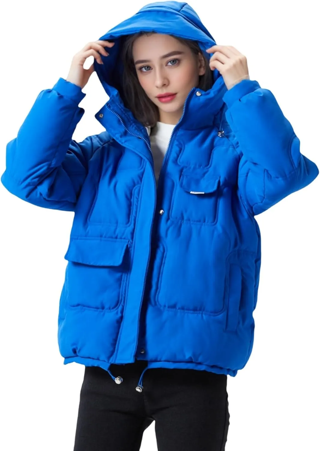 JiangWu Women's Winter Thickened Hooded Cotton Coat Windproof Warm Fleece Jacket