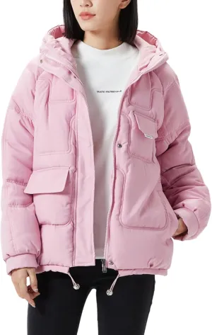 JiangWu Women's Winter Thickened Hooded Cotton Coat Windproof Warm Fleece Jacket