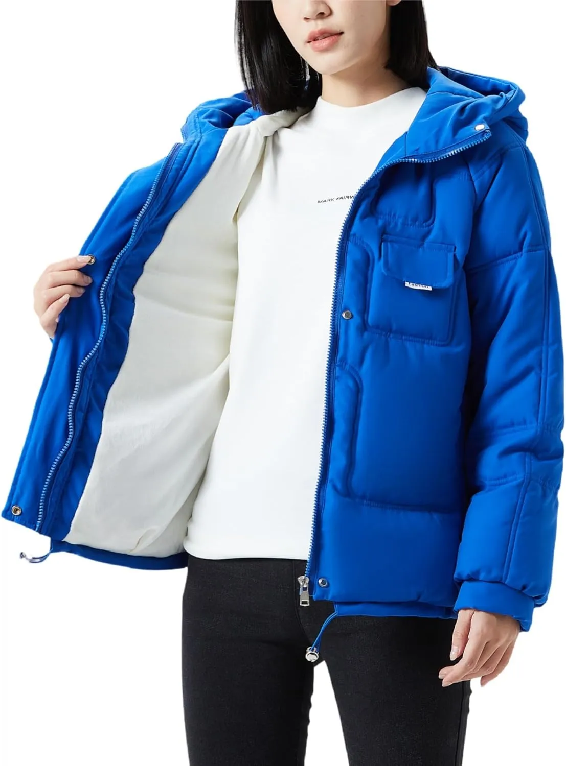 JiangWu Women's Winter Thickened Hooded Cotton Coat Windproof Warm Fleece Jacket