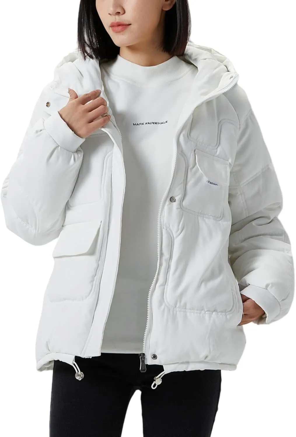 JiangWu Women's Winter Thickened Hooded Cotton Coat Windproof Warm Fleece Jacket