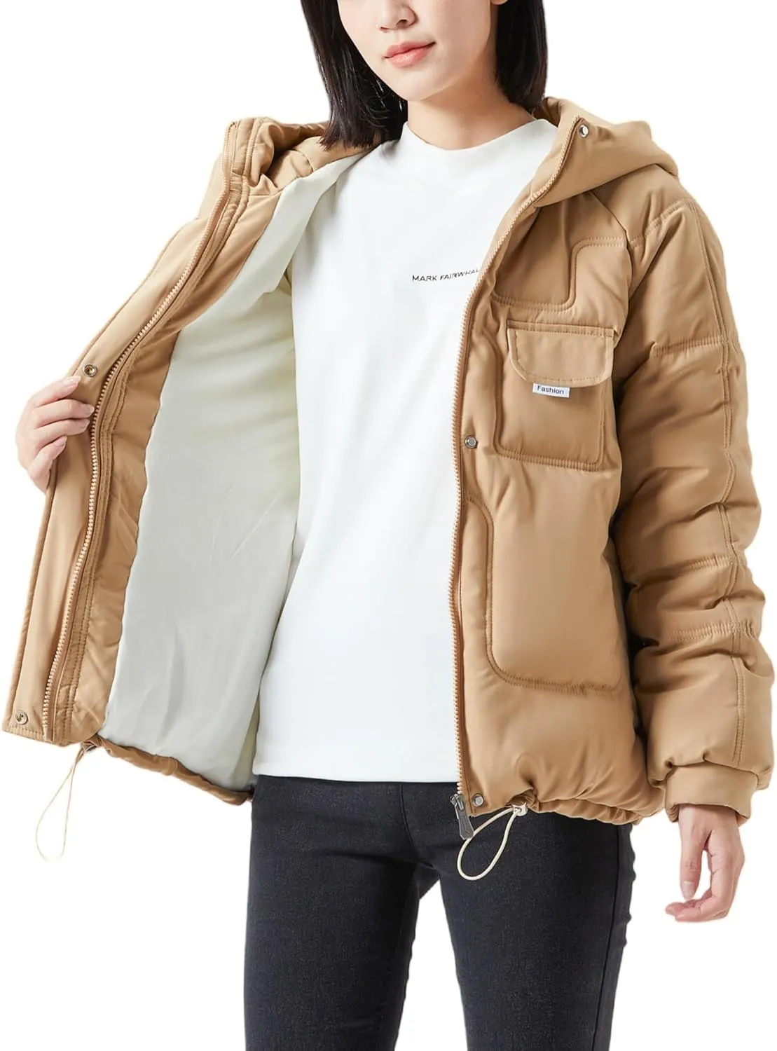 JiangWu Women's Winter Thickened Hooded Cotton Coat Windproof Warm Fleece Jacket