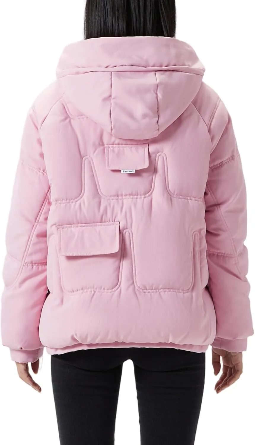JiangWu Women's Winter Thickened Hooded Cotton Coat Windproof Warm Fleece Jacket