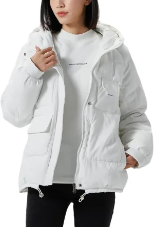 JiangWu Women's Winter Thickened Hooded Cotton Coat Windproof Warm Fleece Jacket