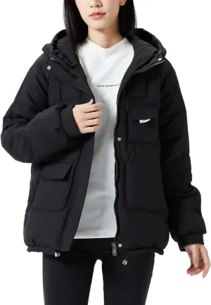 JiangWu Women's Winter Thickened Hooded Cotton Coat Windproof Warm Fleece Jacket