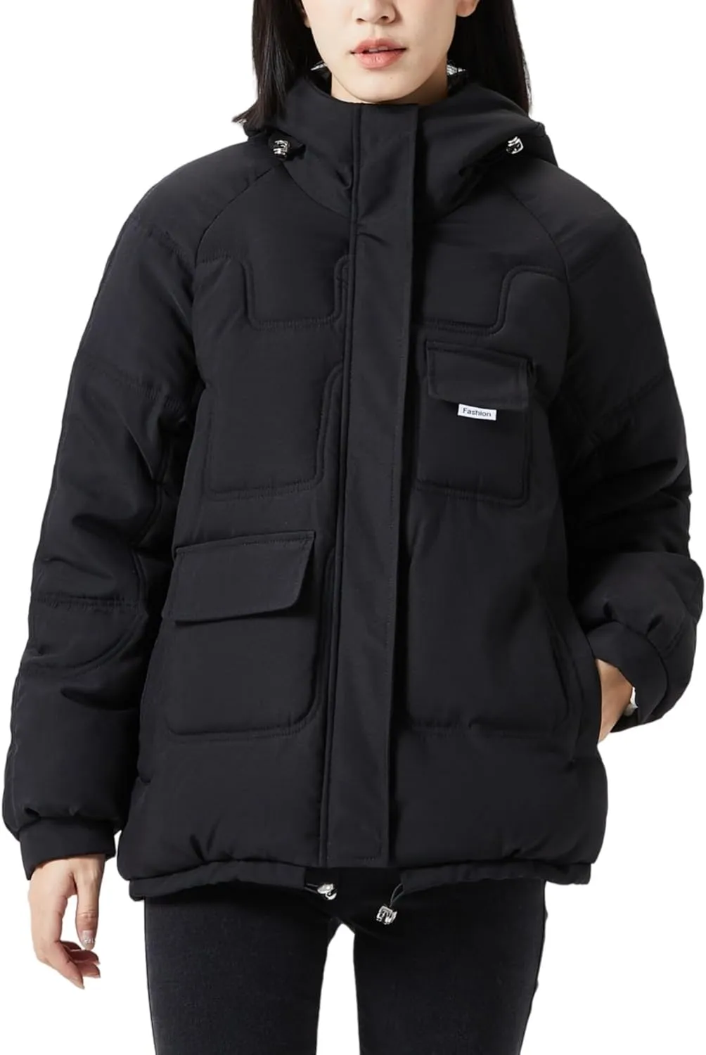 JiangWu Women's Winter Thickened Hooded Cotton Coat Windproof Warm Fleece Jacket