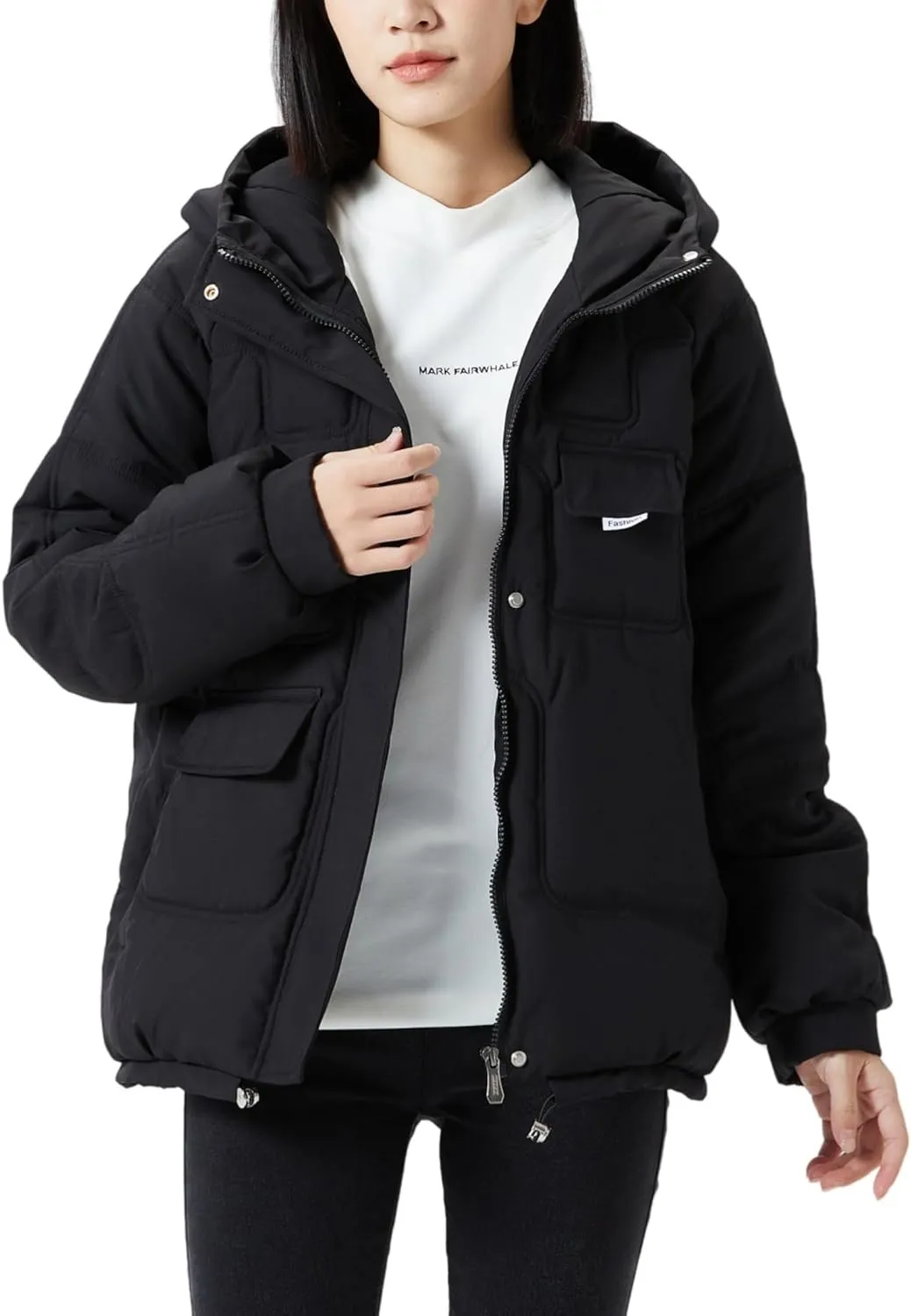 JiangWu Women's Winter Thickened Hooded Cotton Coat Windproof Warm Fleece Jacket