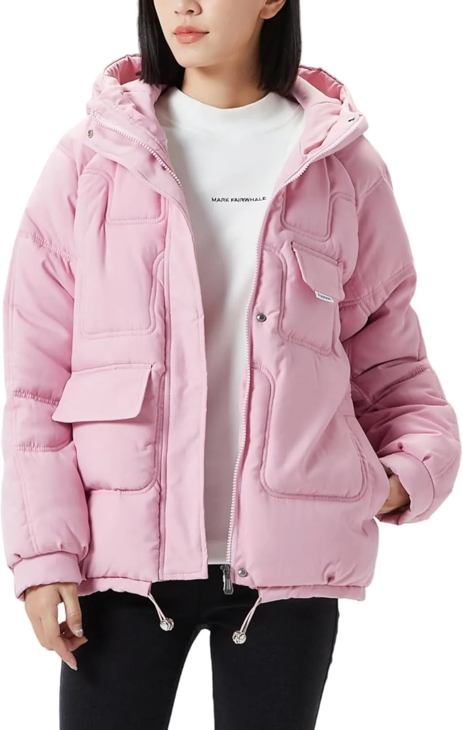 JiangWu Women's Winter Thickened Hooded Cotton Coat Windproof Warm Fleece Jacket