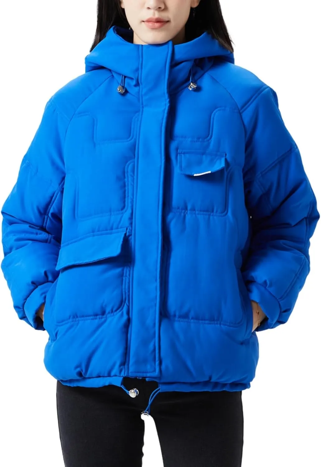 JiangWu Women's Winter Thickened Hooded Cotton Coat Windproof Warm Fleece Jacket