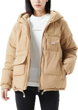 JiangWu Women's Winter Thickened Hooded Cotton Coat Windproof Warm Fleece Jacket