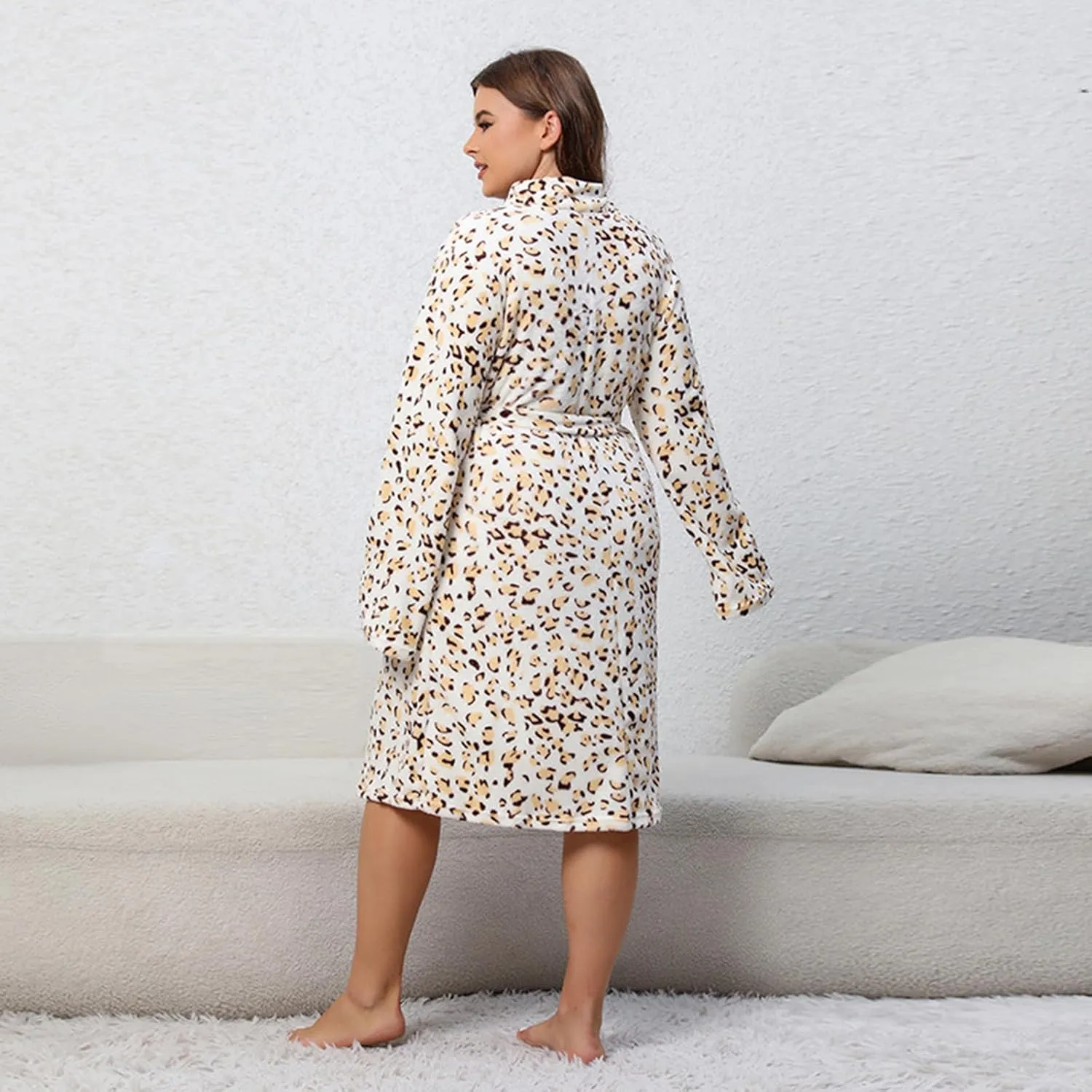 JOAU Plus Size Womens Fuzzy Fleece Robe Warm Winter Bathrobes Soft Plush Shower Robes Belted Comfy Spa Robe with Pockets