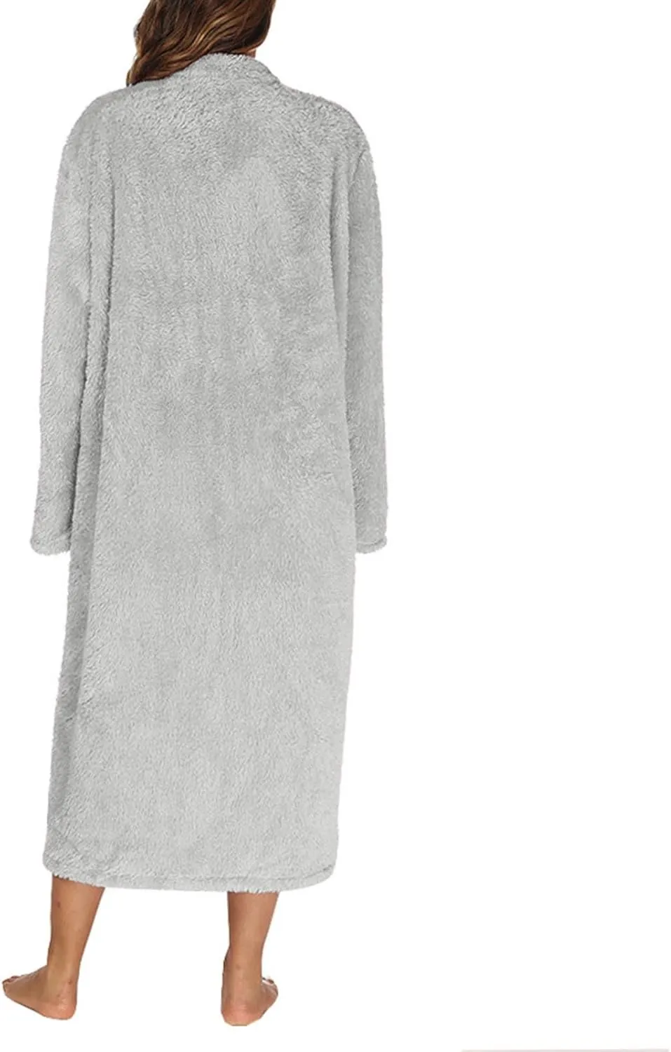 JOAU Women Fleece Plush Zipper Robe Long Sleeve Stand Collar Loungewear Sleepwear Housecoat Nightgown Bathrobe with Pockets