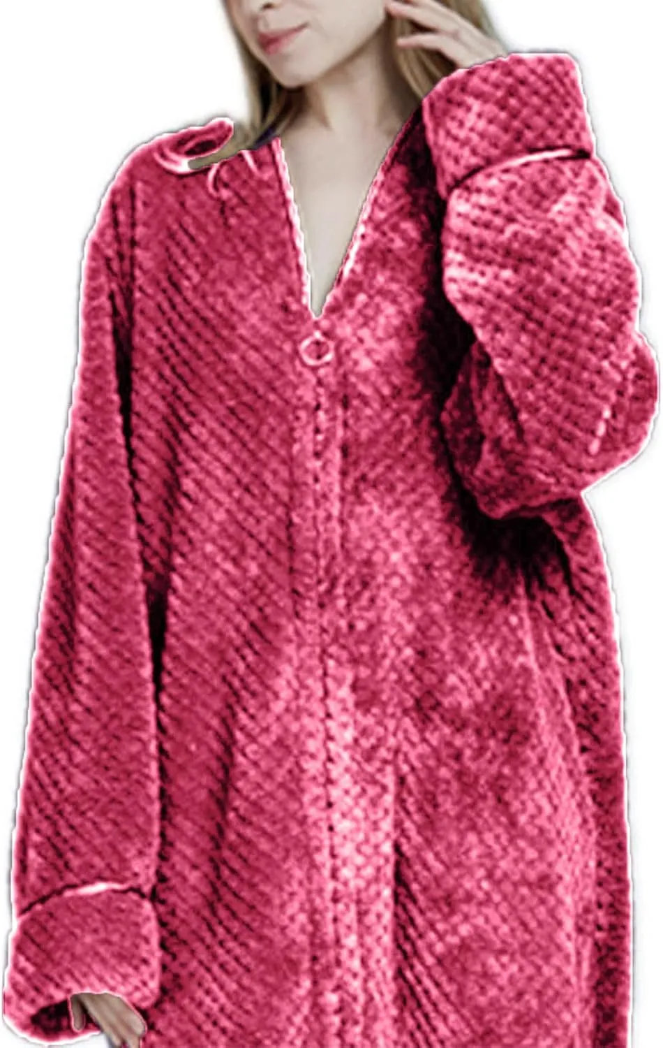 JOAU Womens Plush Long Robe, Stand Collar Warm Comfy Fluffy Bathrobe V Neck Zipper Long Sleeve Fleece Winter Robes Housecoat