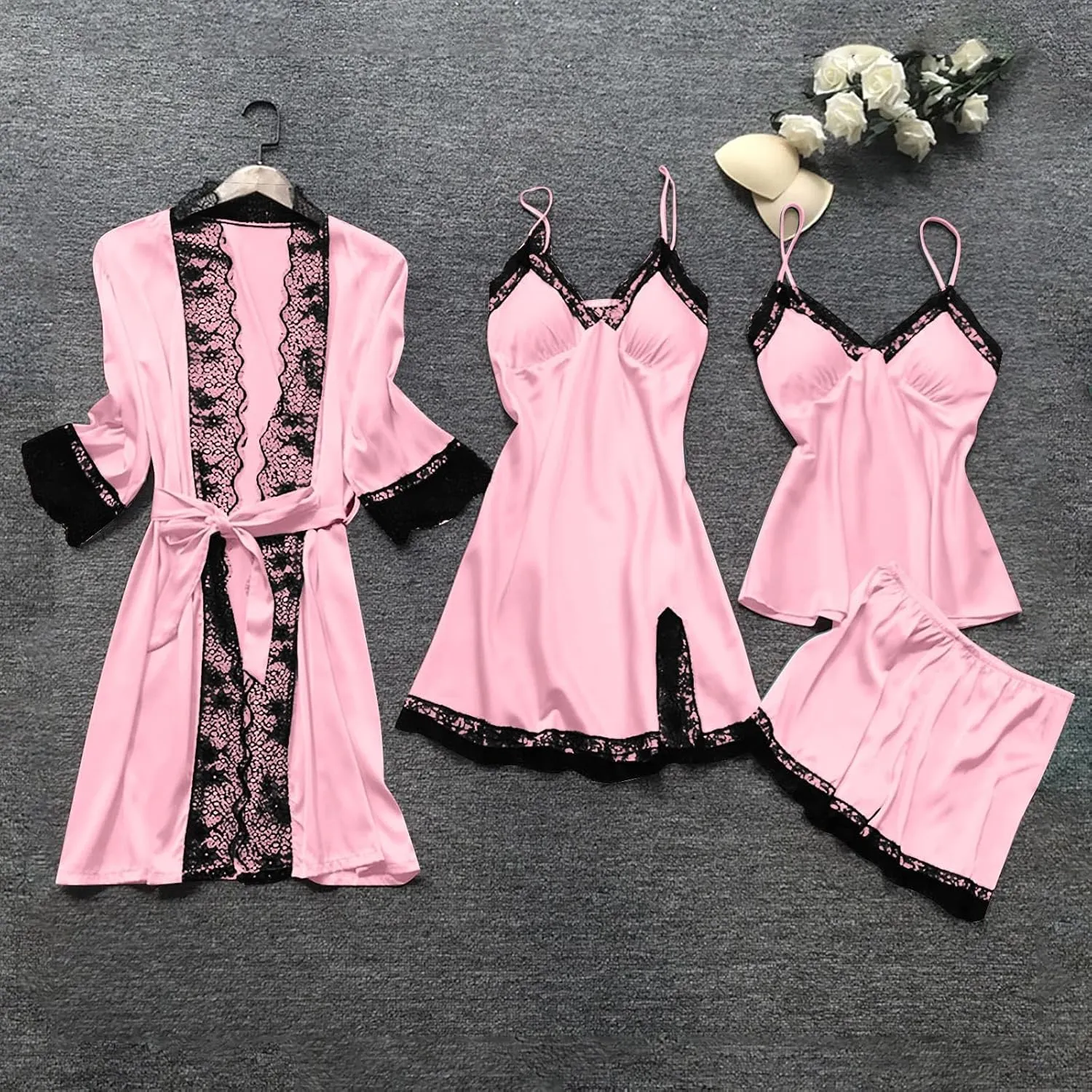 Juniors Spaghetti Strap Lingerie Pajama Loungewear Robe Set for Women - Sexy Bath Robes