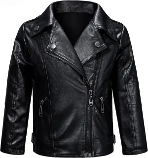 KAIPUTE Kids Motorcycle Jackets PU Leather MJ Costume Boys Girls Moto Biker Coats Bomber Jackets 2-10 Years