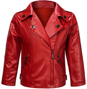 KAIPUTE Kids Motorcycle Jackets PU Leather MJ Costume Boys Girls Moto Biker Coats Bomber Jackets 2-10 Years
