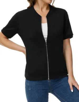 KANCY KOLE Womens Short Sleeve Jackets Casual Zip Up Sweatshirt Jackets with Pockets Summer Lightweight Coat Tops