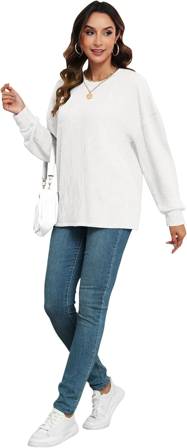 KARALIN Womens Ribbed Oversized Pullover Long Sleeves Crew Neck Y2K Fall Winter Shirts Tunic Tops