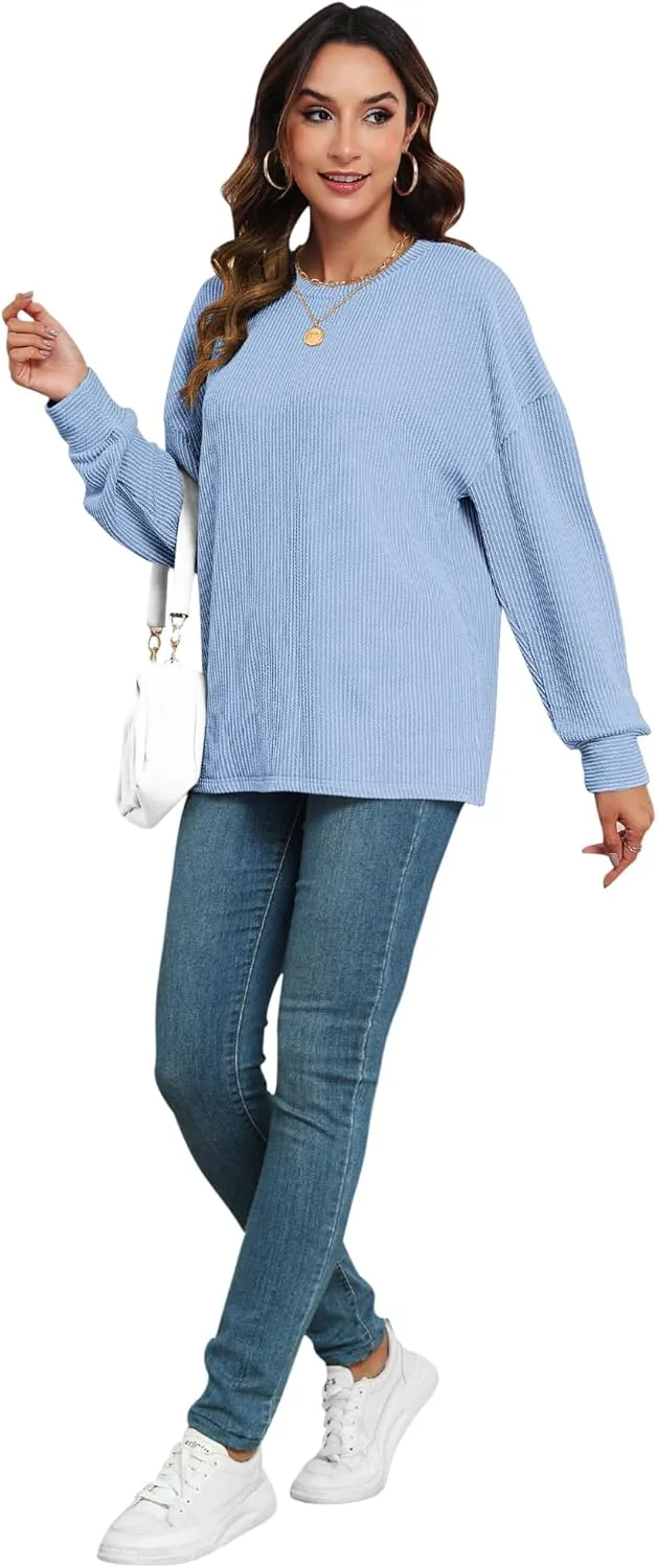 KARALIN Womens Ribbed Oversized Pullover Long Sleeves Crew Neck Y2K Fall Winter Shirts Tunic Tops