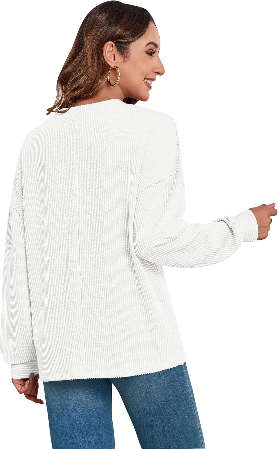 KARALIN Womens Ribbed Oversized Pullover Long Sleeves Crew Neck Y2K Fall Winter Shirts Tunic Tops