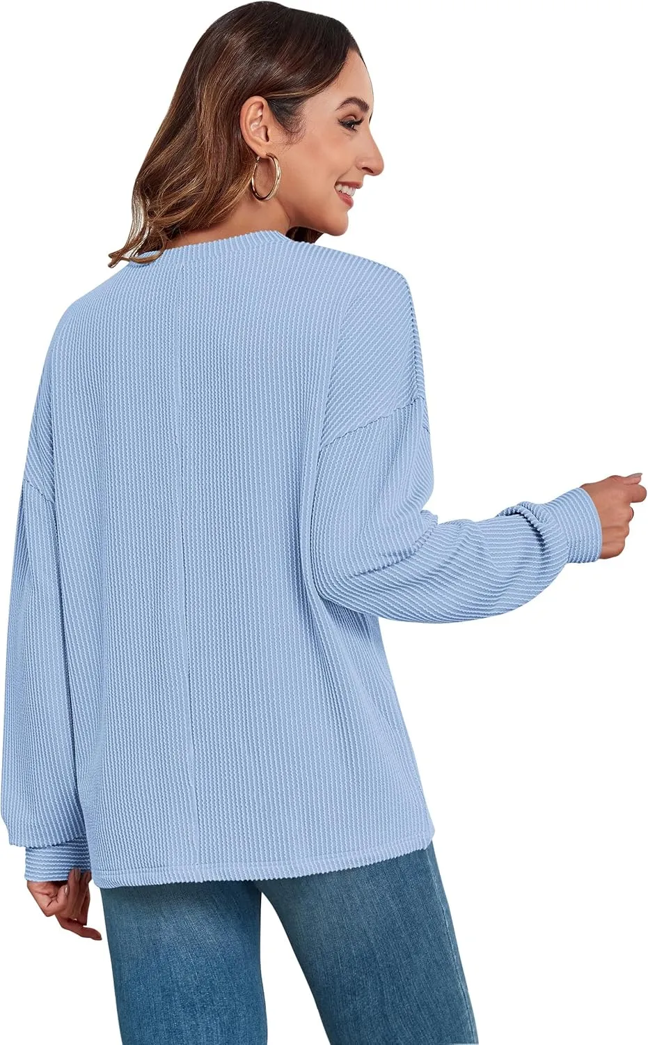 KARALIN Womens Ribbed Oversized Pullover Long Sleeves Crew Neck Y2K Fall Winter Shirts Tunic Tops