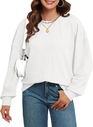 KARALIN Womens Ribbed Oversized Pullover Long Sleeves Crew Neck Y2K Fall Winter Shirts Tunic Tops