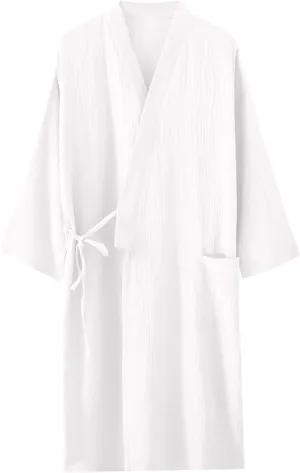 Kimono Robe for Men Cross Wrpa V Neck Bathrobes Sleepwear Long Sleeve Cotton Pajama Spa Sauna Robes Pocket Nightgowns