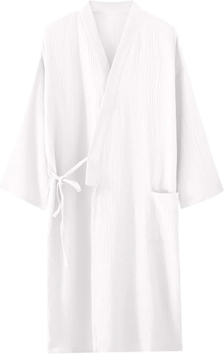 Kimono Robe for Men Cross Wrpa V Neck Bathrobes Sleepwear Long Sleeve Cotton Pajama Spa Sauna Robes Pocket Nightgowns