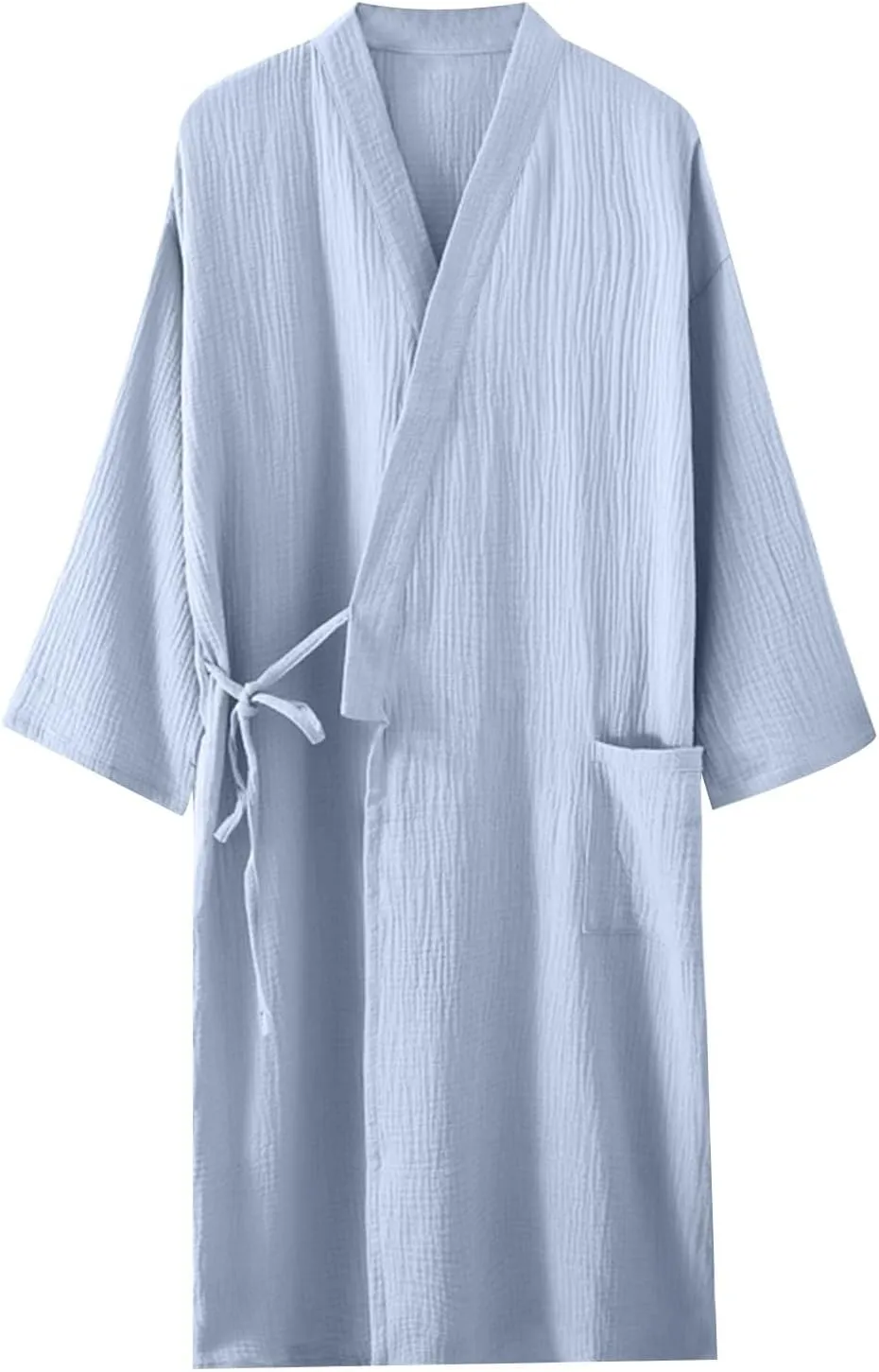 Kimono Robe for Men Cross Wrpa V Neck Bathrobes Sleepwear Long Sleeve Cotton Pajama Spa Sauna Robes Pocket Nightgowns